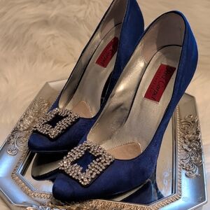 Royal Blue Heels with Sparkling Buckle